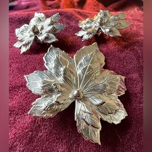 Sara Coventry MCM 1956 Silver Leaf Floral Brooch and Earrings Set